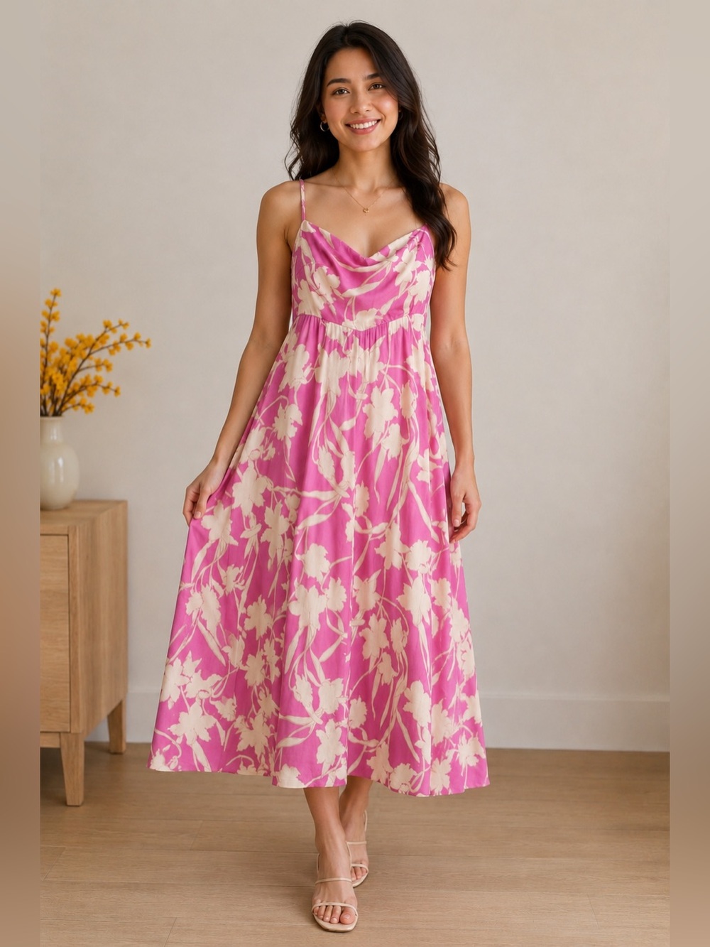 Lavender Brown Mauve & Ivory Floral Midi/Maxi Sundress